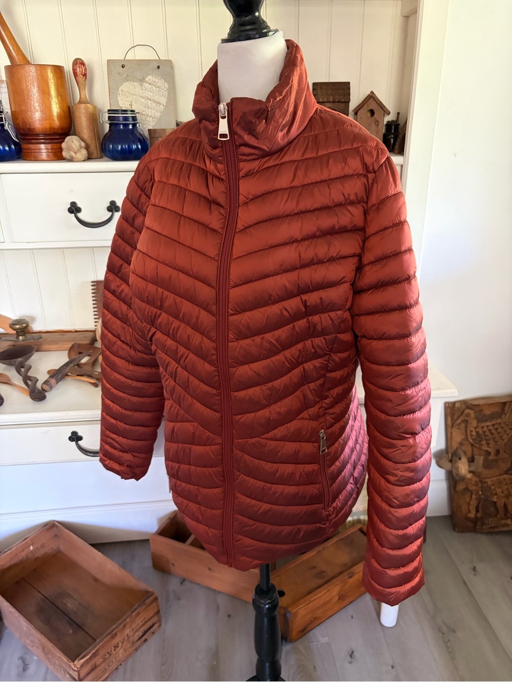 Lightweight Quilted Puffer Jacket - Rust Red